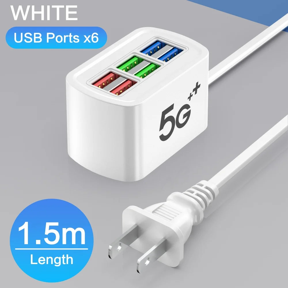 Universal Power Strip Electric Socket 6 USB Ports Multifunction Extension Cable Table Socket EU US Plug Phone Charger Adapter.
