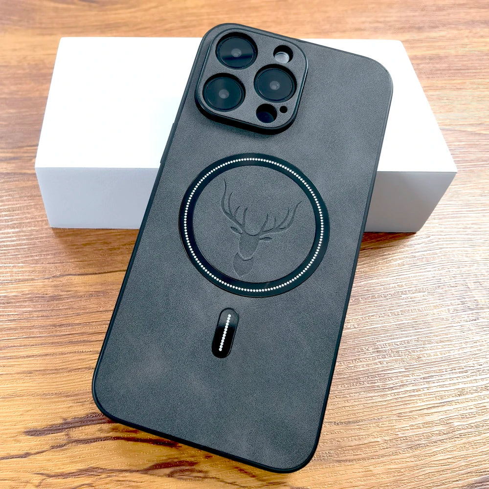 Luxury PU Leather Deer Case For iPhone Wireless Charge Cover.