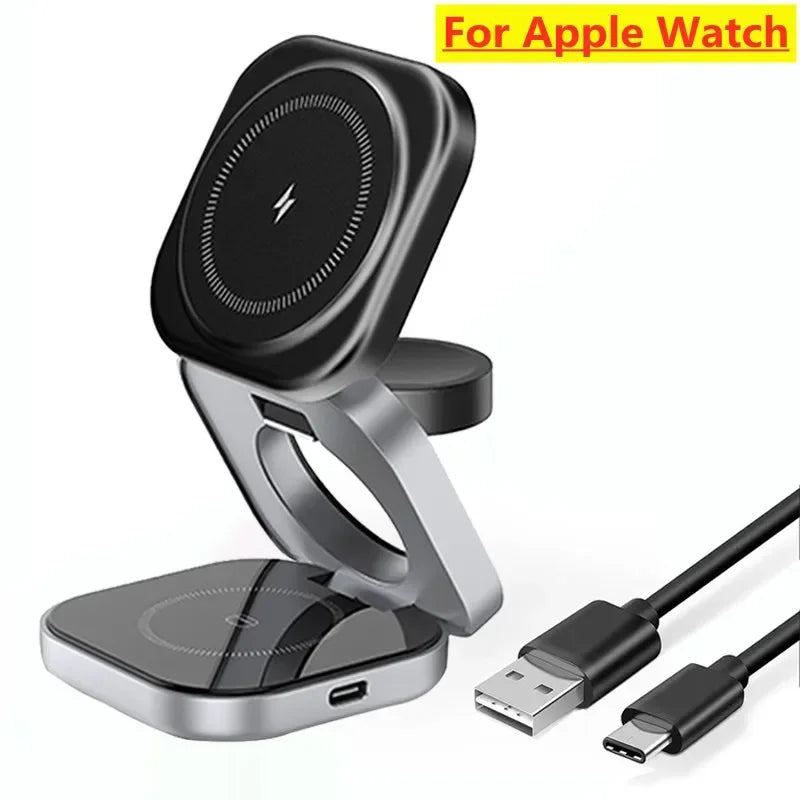 Foldable 3 In 1 Fast Magnetic Wireless Charger Stand Pad Magnet Wireless Charging Station For iPhone/Samsung Galaxy Phone Watch.