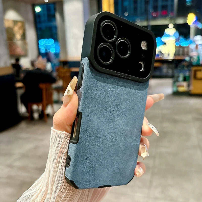 Luxury Leather Lambskin Shockproof Phone Case For iPhone Matte Cover.