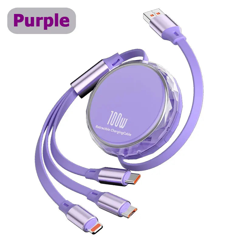 New 100W USB Type C Cable 3 In 1 Fast Charging USB .