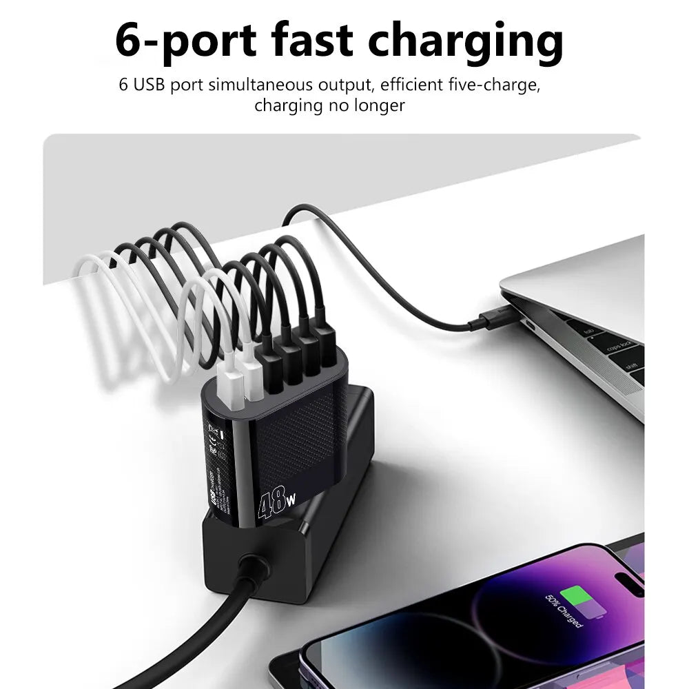plug 48W  6 Ports USB Charger Quick 3.0.