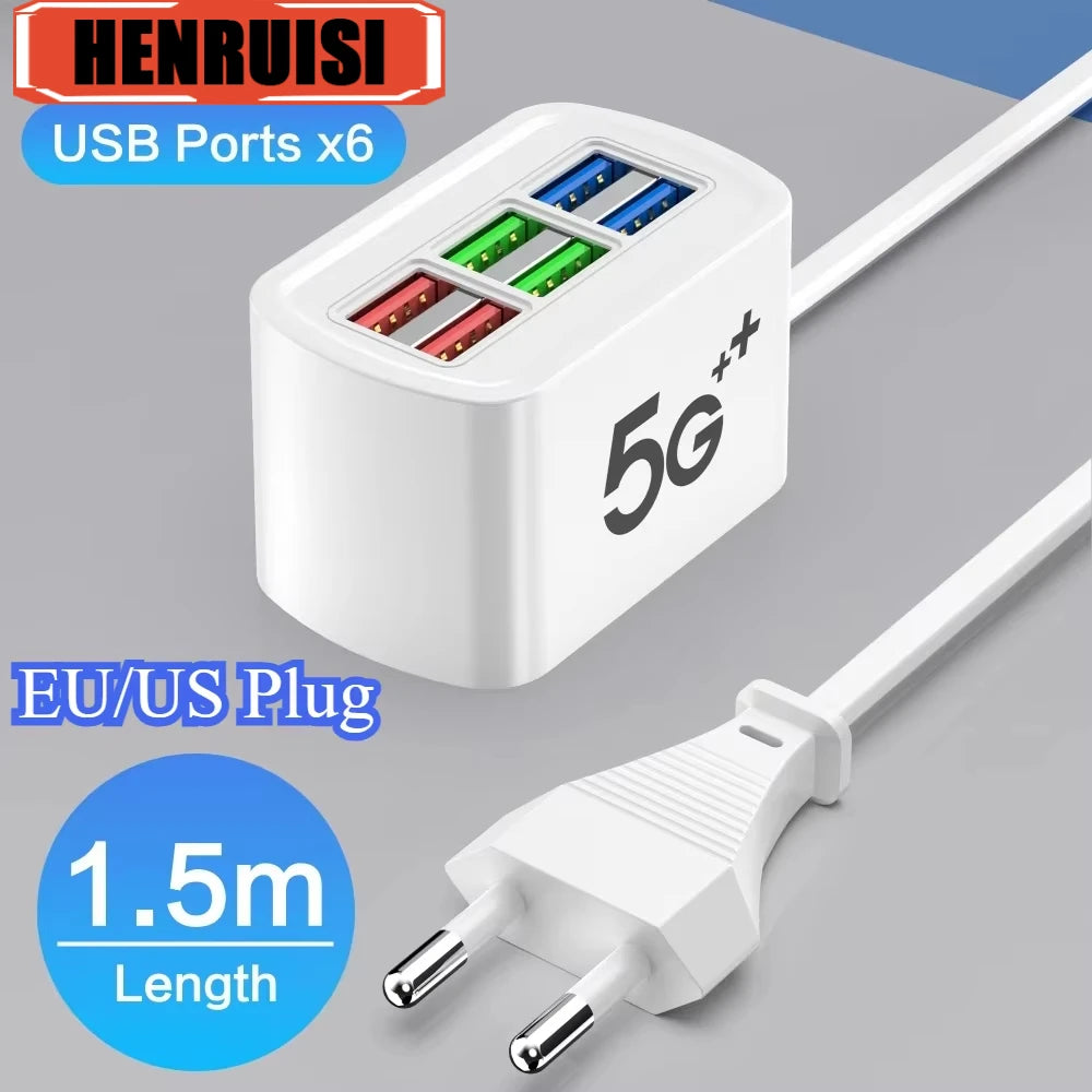 Universal Power Strip Electric Socket 6 USB Ports Multifunction Extension Cable Table Socket EU US Plug Phone Charger Adapter.
