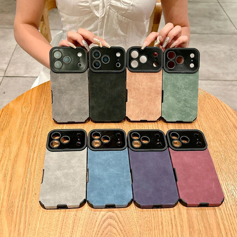 Luxury Leather Lambskin Shockproof Phone Case For iPhone Matte Cover.
