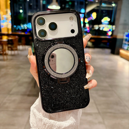 Plating Glitter Make UP Mirror Bracket Cover For iPhone .