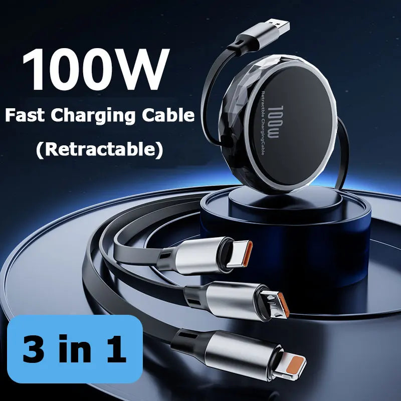 New 100W USB Type C Cable 3 In 1 Fast Charging USB .