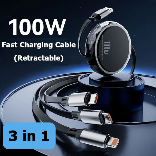 New 100W USB Type C Cable 3 In 1 Fast Charging USB .