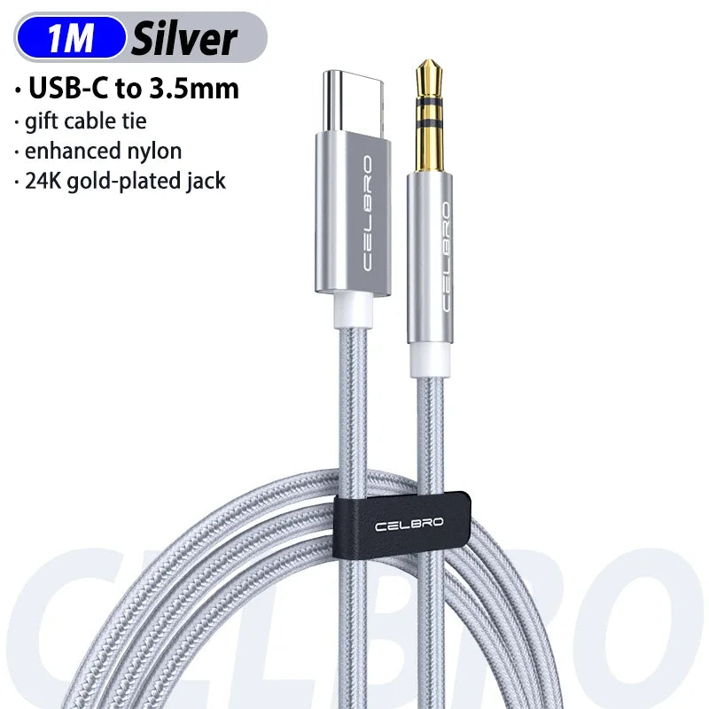 8 Pin Usb Type C To 3.5mm Aux Audio Cable Headset Speaker Headphone Jack Adapter Car Aux.