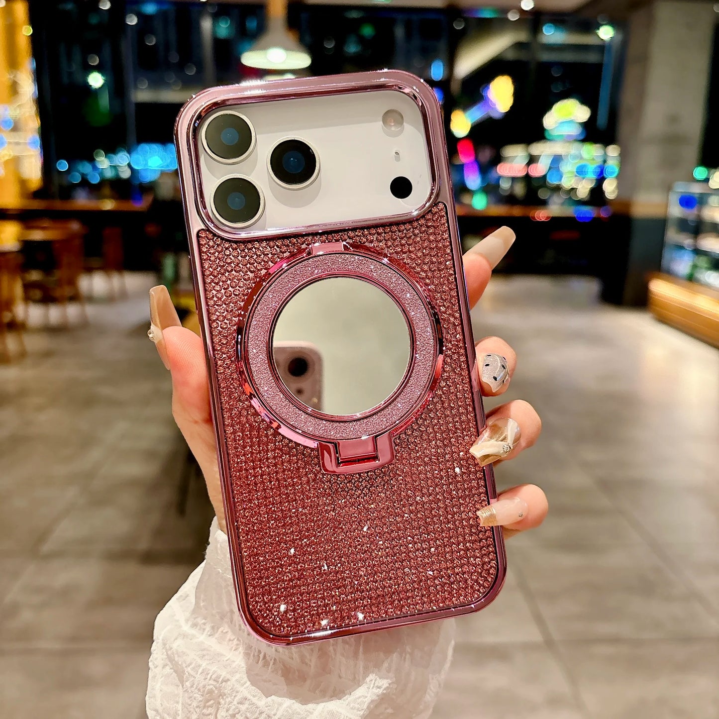 Plating Glitter Make UP Mirror Bracket Cover For iPhone .