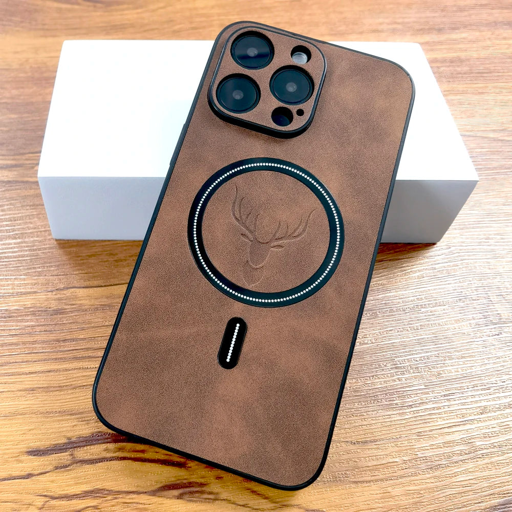 Luxury PU Leather Deer Case For iPhone Wireless Charge Cover.