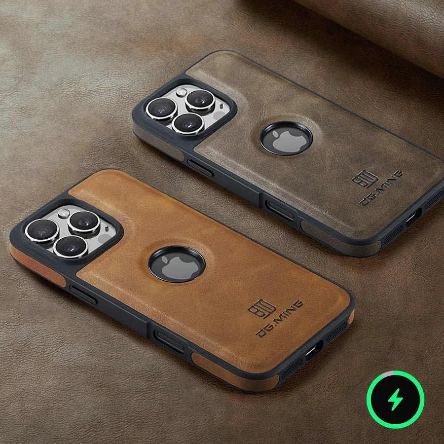 Luxury Strong Magnetic Leather Case for iPhone View Wireless Macsafe Magsafe Cover.