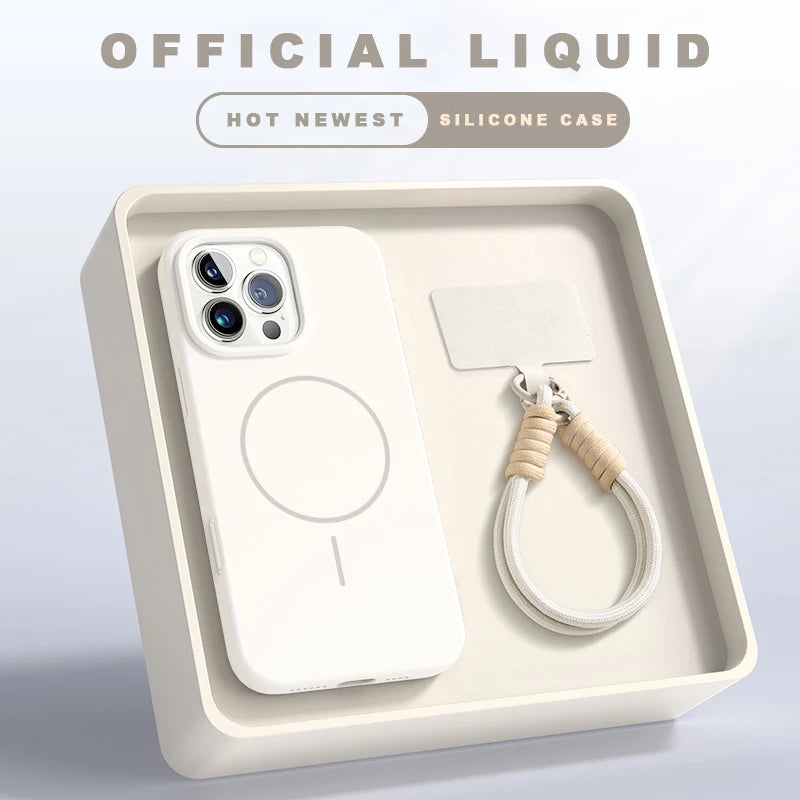 Magnetic Phone Case For iPhone Silicone Official Lanyard Magsafe Strap Protector Soft Cover