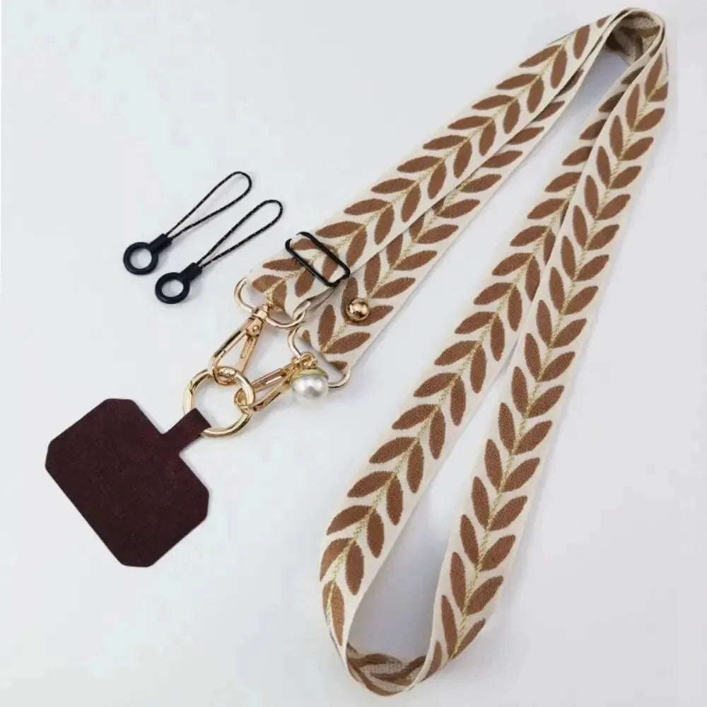 Adjustable Long Mobile Phone Lanyard Crossbody Card Neck Cord Clip Hang Lanyard Pearl Hanging Ornaments Charm Anti-lost Lanyard.