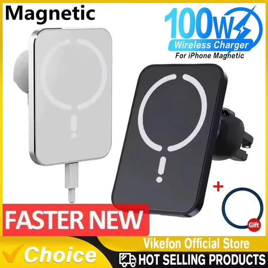 100W Magnetic Wireless Car Charger Air Outlet and Phone Holder.Fast Wireless Car Charging Station.