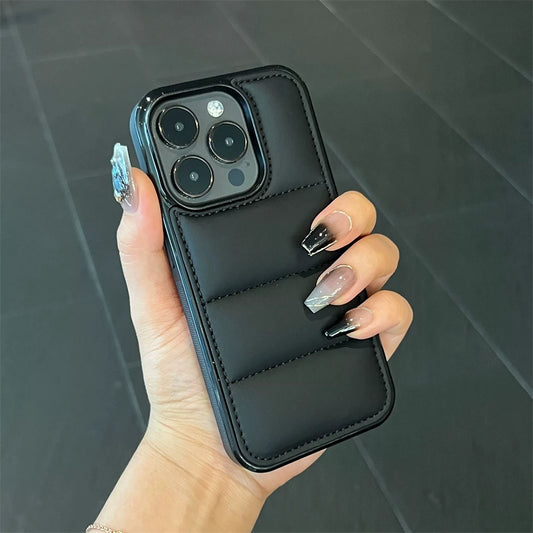 Fashion Down Jacket Puffer Case for iPhone Soft Fabric Silicone Shockproof Funda Cover.