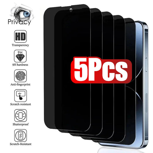 5Pcs Full Cover Anti Spy Screen Protector for iPhone Plus Tempered Glass Privacy.