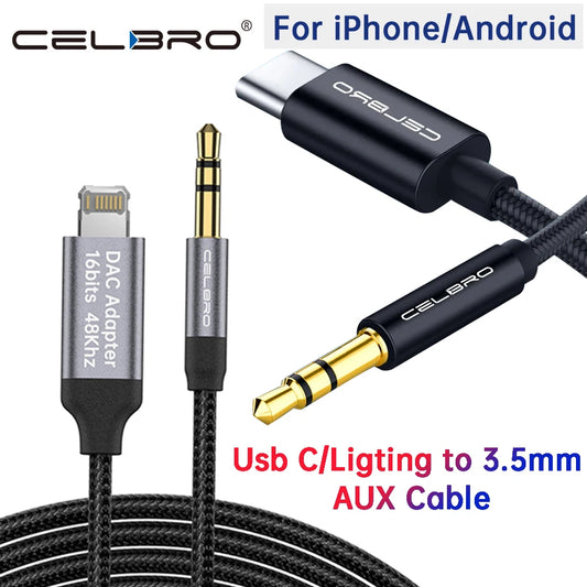8 Pin Usb Type C To 3.5mm Aux Audio Cable Headset Speaker Headphone Jack Adapter Car Aux.