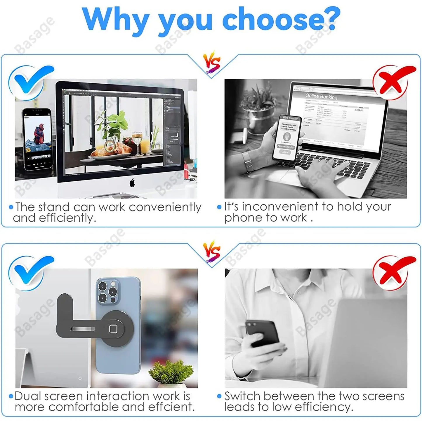 Magnetic Laptop Phone Holder Computer Monitor Side Cell Phone Slim& Foldable.