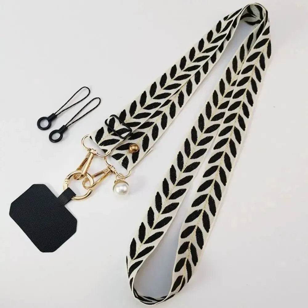 Adjustable Long Mobile Phone Lanyard Crossbody Card Neck Cord Clip Hang Lanyard Pearl Hanging Ornaments Charm Anti-lost Lanyard.