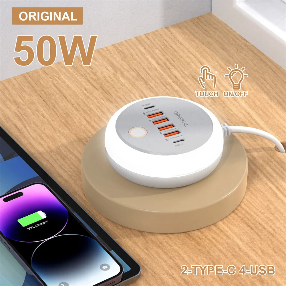 50W USB Charger Multi Ports Power Strip Socket Fast Charging Travel Charger For iPhone Samsung Xiaomi Quick Charge Phone Adapter.