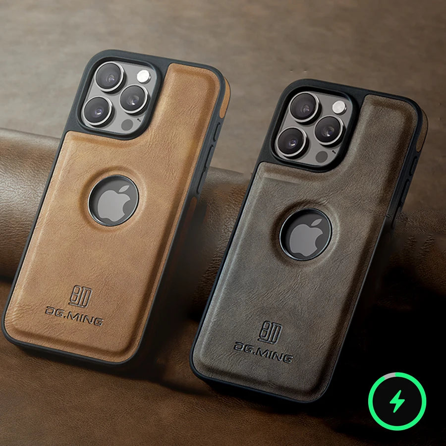 Luxury Strong Magnetic Leather Case for iPhone View Wireless Macsafe Magsafe Cover.