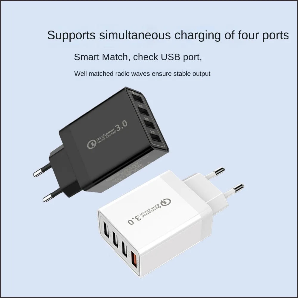 USB Charger 4 Port USB Quick Charge 3.0 EU US Plug Mobile Phone Charger Wall Adapter Portable Fast Charging .