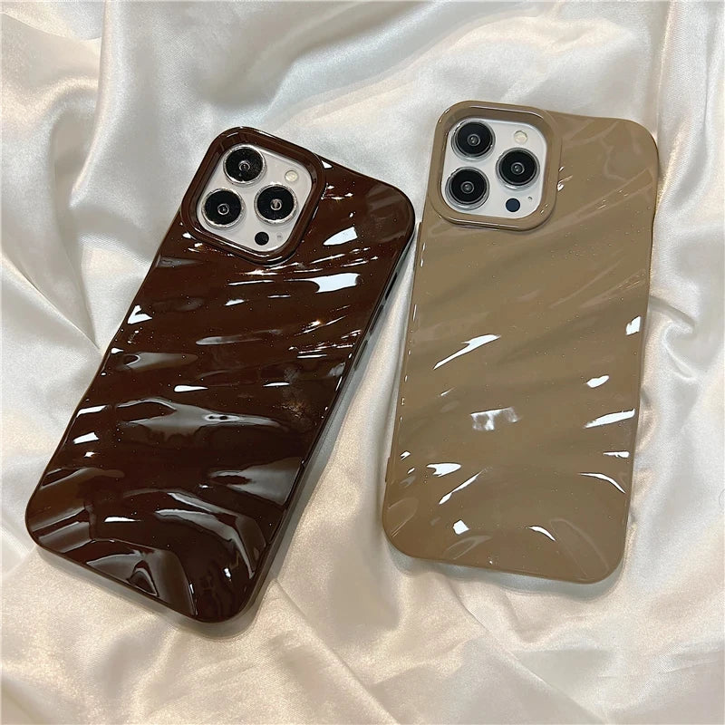Luxury 3D Wavy Pattern Case For iPhone Solid Color Glossy Soft Silicone.