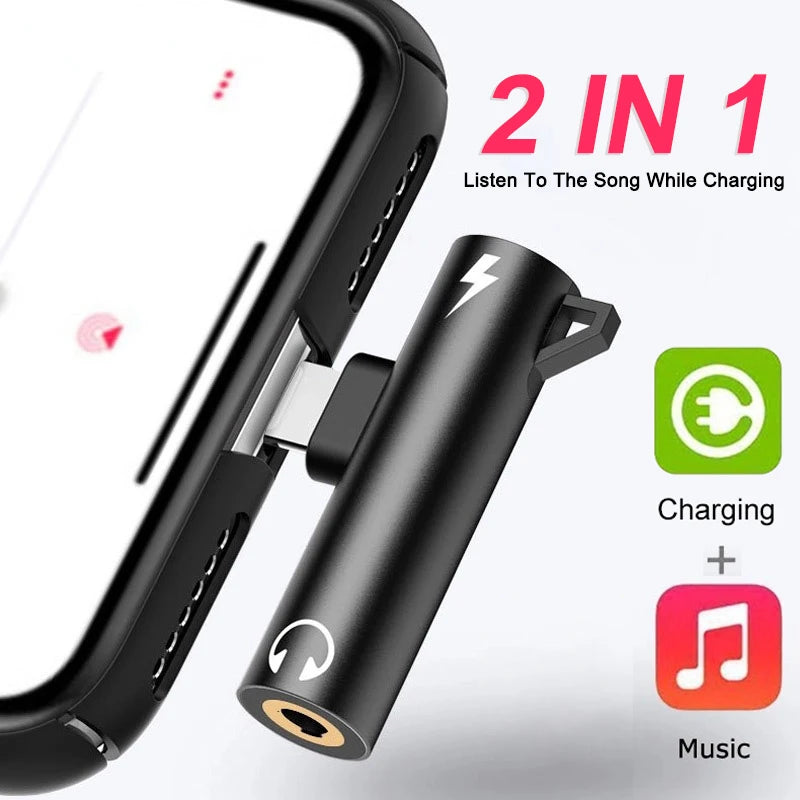 NEW 2 IN 1 Audio Headphone Charging Dual Adapter Splitter Earphone AUX Cable.