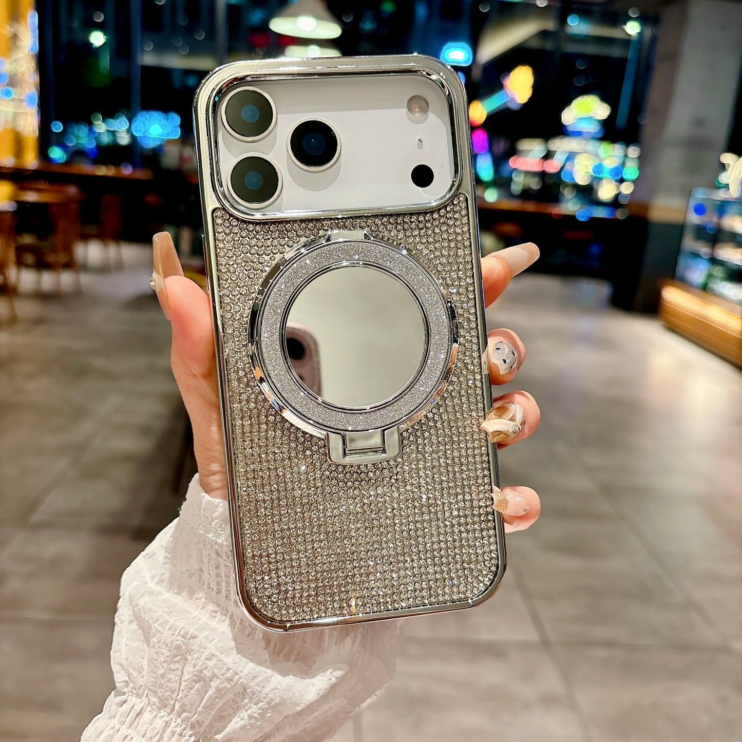 Plating Glitter Make UP Mirror Bracket Cover For iPhone .