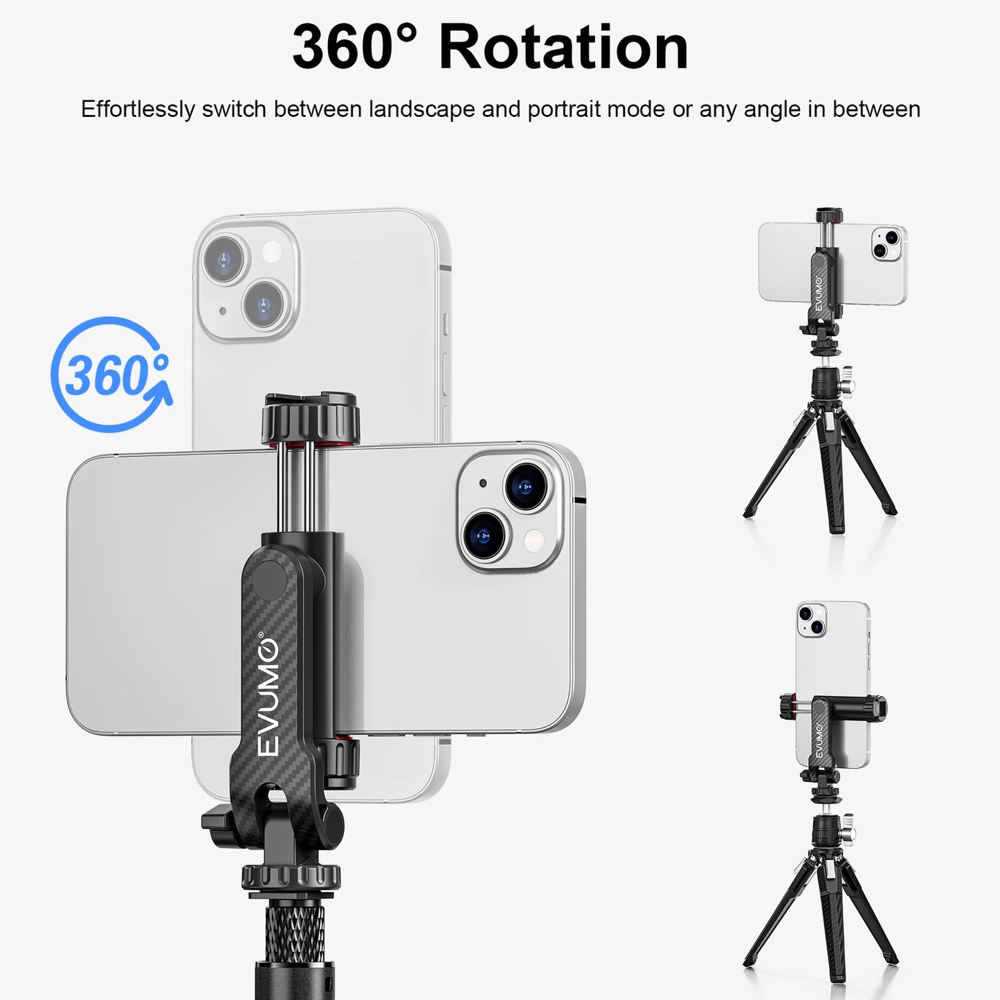 Phone Holder Clamp Tripod Phone Mount Dual Cold Shoe Clip 360°Rotatable 180ºTilt EVUMO PM11 for 1/4 Screw Tripod Camera Monopod