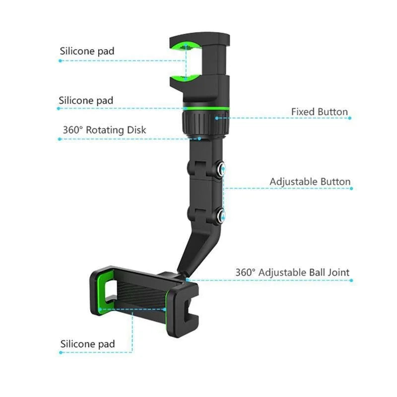 360° Car Rearview Mirror Phone Holder for 4.0-6.1 Inch Phone Gps Navigation Bracket Phone Holder Stand Adjustable Support