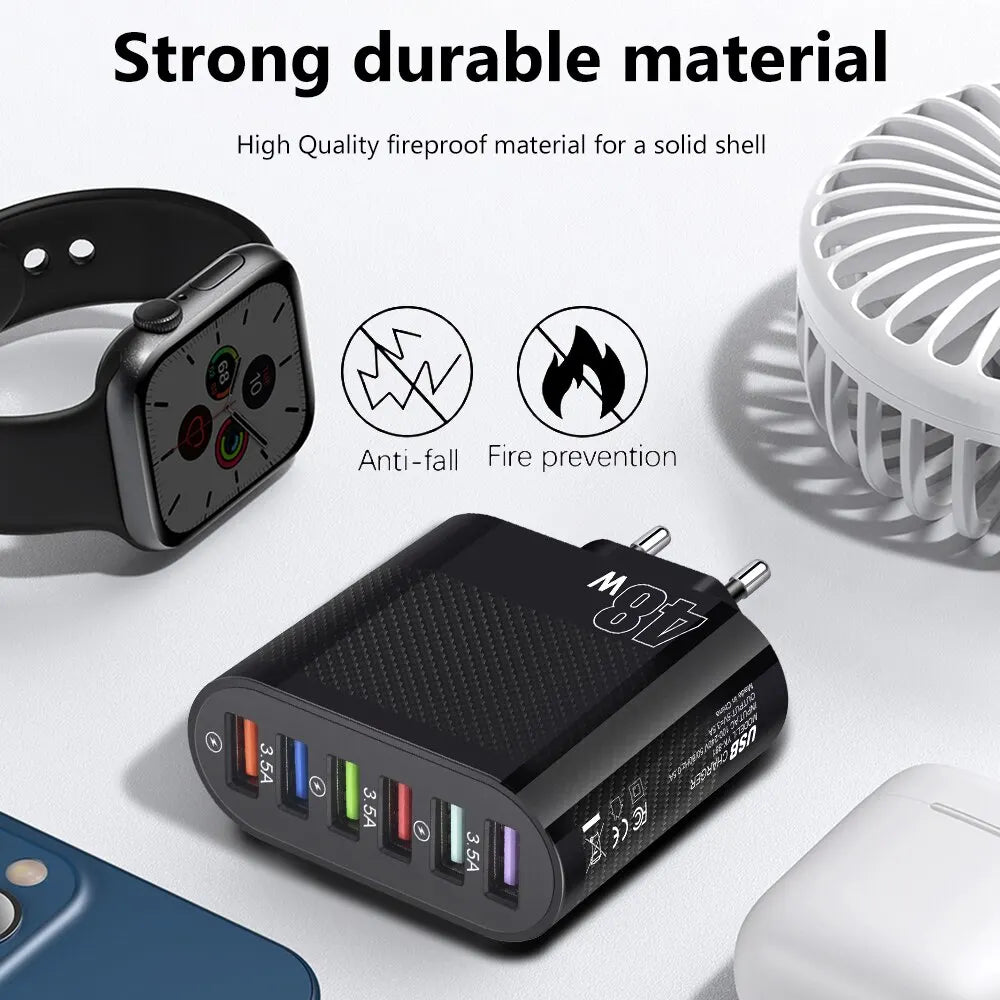 plug 48W  6 Ports USB Charger Quick 3.0.