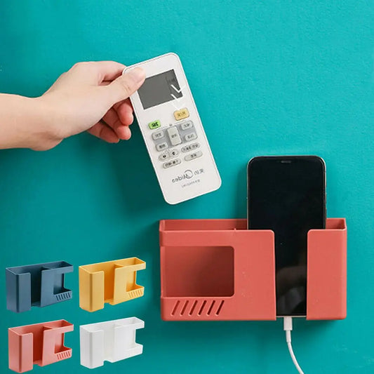 Wall Mounted Mobile Phone Charging Holder Bracket Remote Controller Stand Multi-function Wall Shelf Universal Storage Box.
