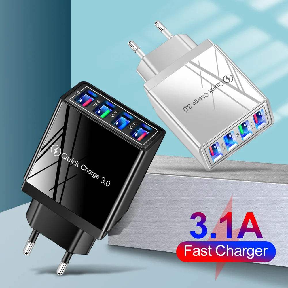 USB Charger 4 Port USB Quick Charge 3.0 EU US Plug Mobile Phone Charger Wall Adapter Portable Fast Charging .