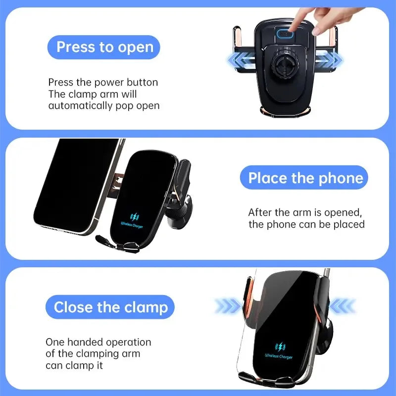 Manual Clamp Wireless Car Fast Charging Air Vent Car Mount Phone Holder for car.