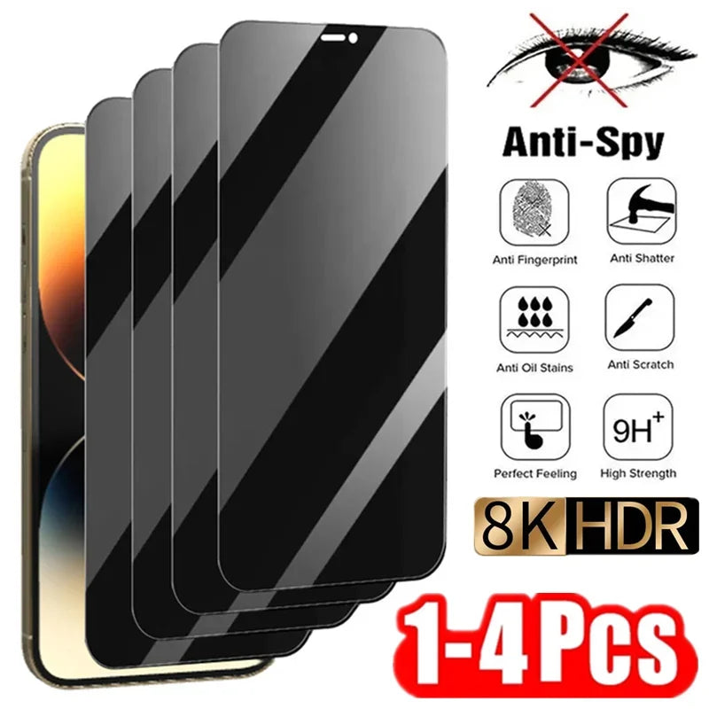 1-4Pcs Privacy Screen Anti-spy Protective Glass for iPhone.