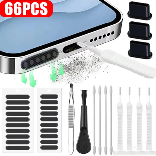 66PCS Mobile Phone Speaker Charging Port Cleaning Set Dust Plug for phone.