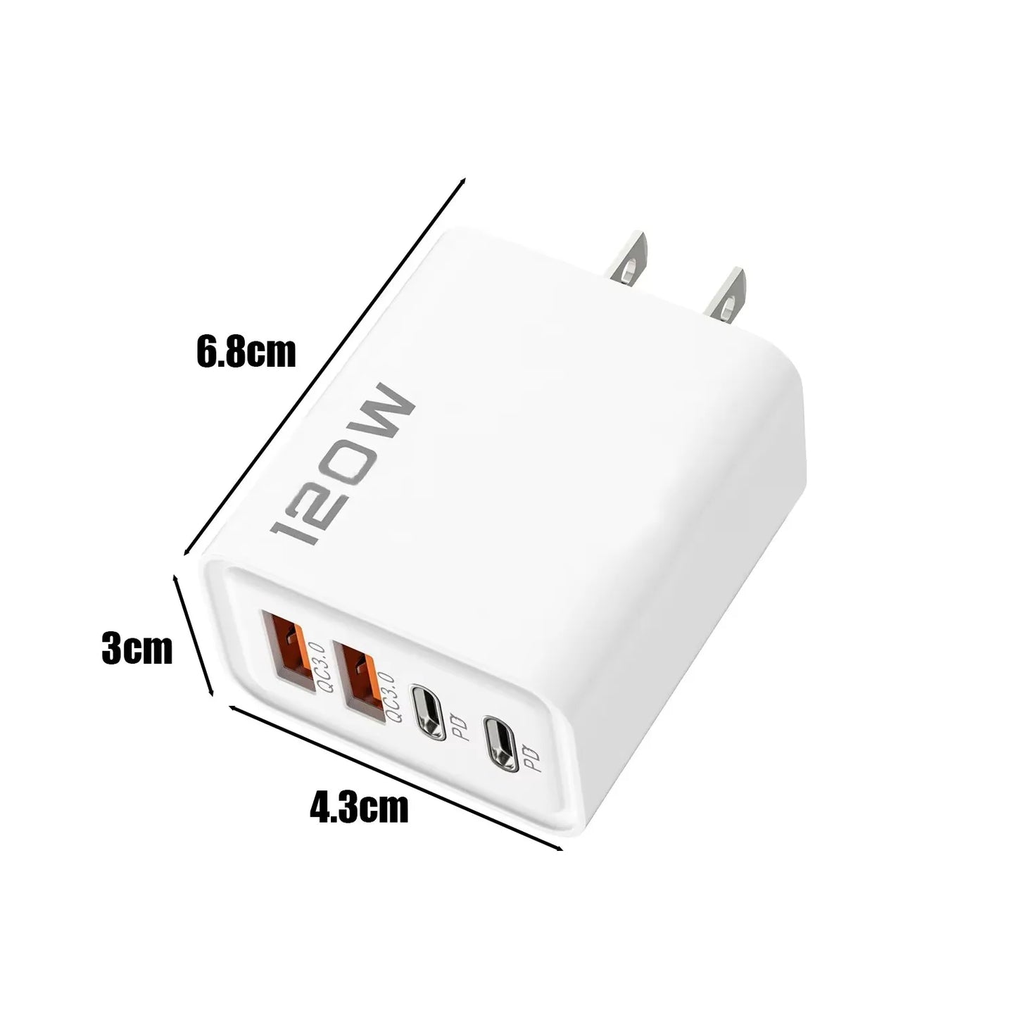 120W 4 Port USB Type C Charger Fast Charging Data Cable.