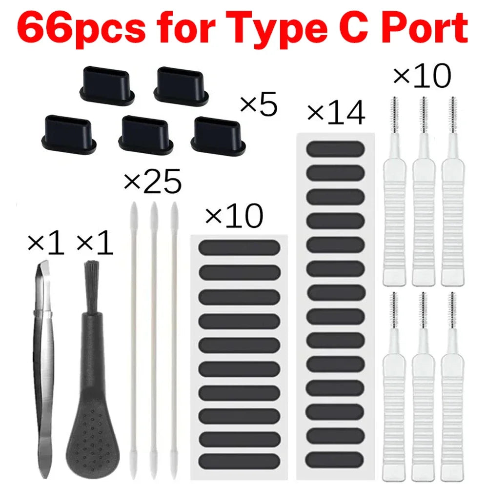 66PCS Mobile Phone Speaker Charging Port Cleaning Set Dust Plug for phone.