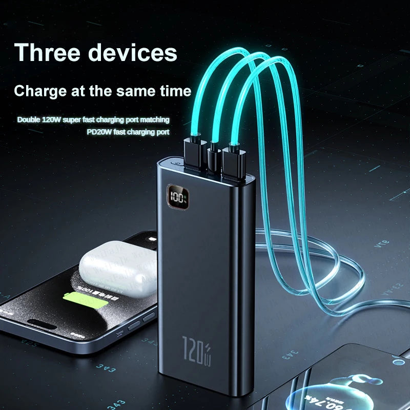 Original 120W 50000mAh Powerbank External Spare Battery Portable Charger Fast Charging.