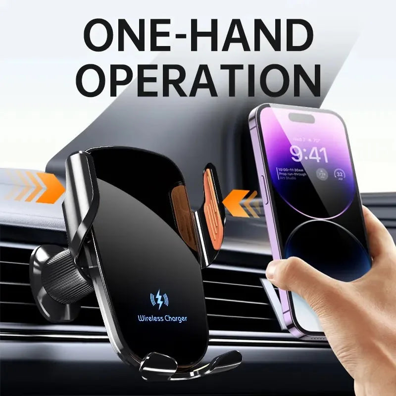 Manual Clamp Wireless Car Fast Charging Air Vent Car Mount Phone Holder for car.