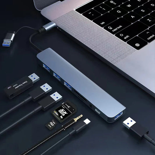 USB +Type C HUB Docking Station with 3.5mm Audio Jack Adapter Micro SD Card Reader Laptop Tablet Phone Disk Converter