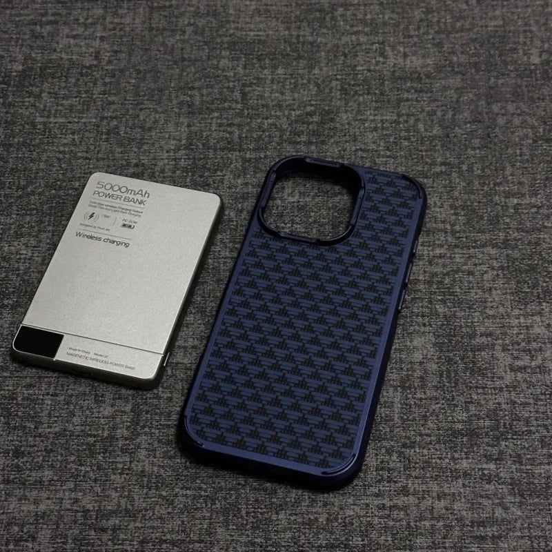 Luxury Carbon fiber  Kevlar Texture Shockproof Phone Case For iPhone Triangle Pattern Armor Hard Bumper Cover.