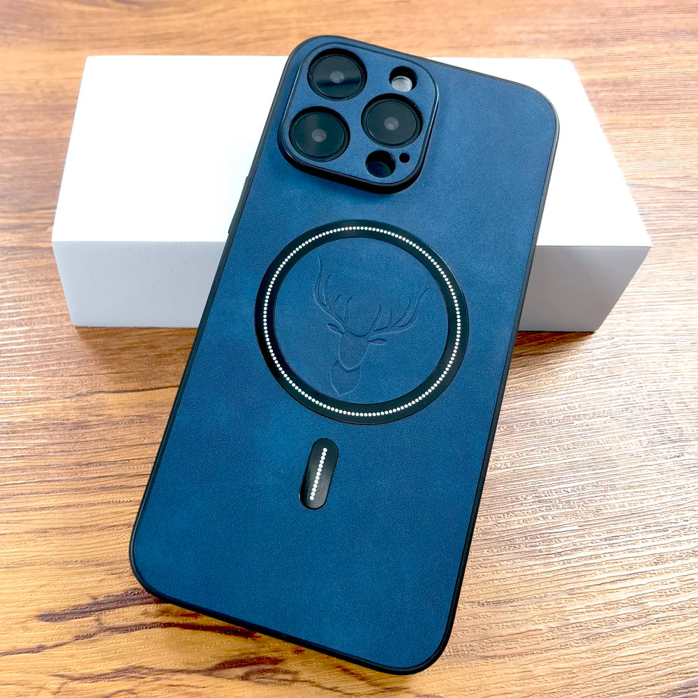 Luxury PU Leather Deer Case For iPhone Wireless Charge Cover.