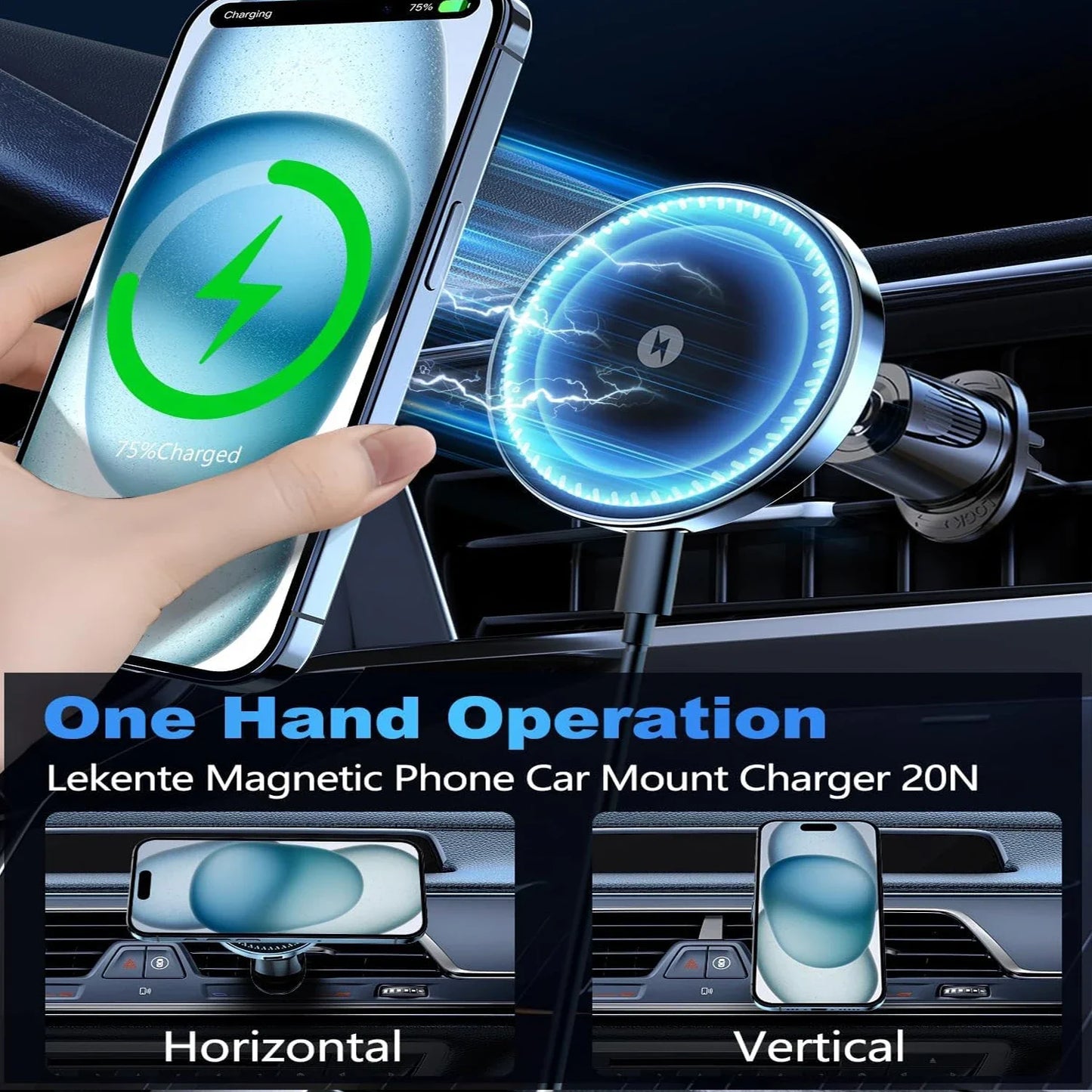 UYUXIO Strong Magnetic Wireless Car Phone Charger Adapter 15W Air Vent Car Phone Holder.