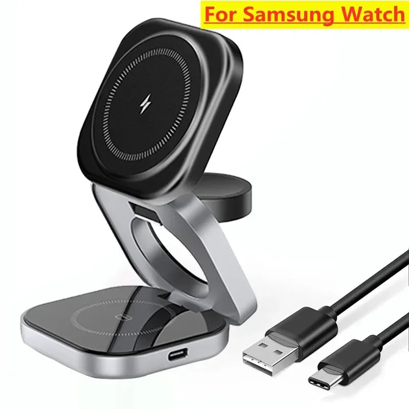 Foldable 3 In 1 Fast Magnetic Wireless Charger Stand Pad Magnet Wireless Charging Station For iPhone/Samsung Galaxy Phone Watch.