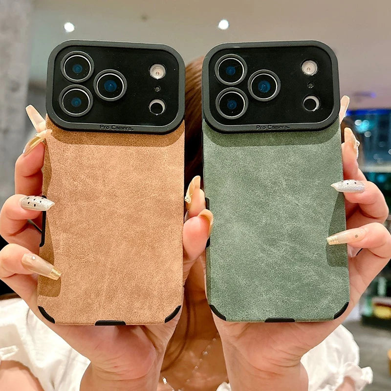 Luxury Leather Lambskin Shockproof Phone Case For iPhone Matte Cover.