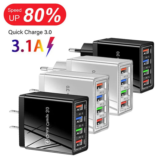 USB Charger 4 Port USB Quick Charge 3.0 EU US Plug Mobile Phone Charger Wall Adapter Portable Fast Charging .