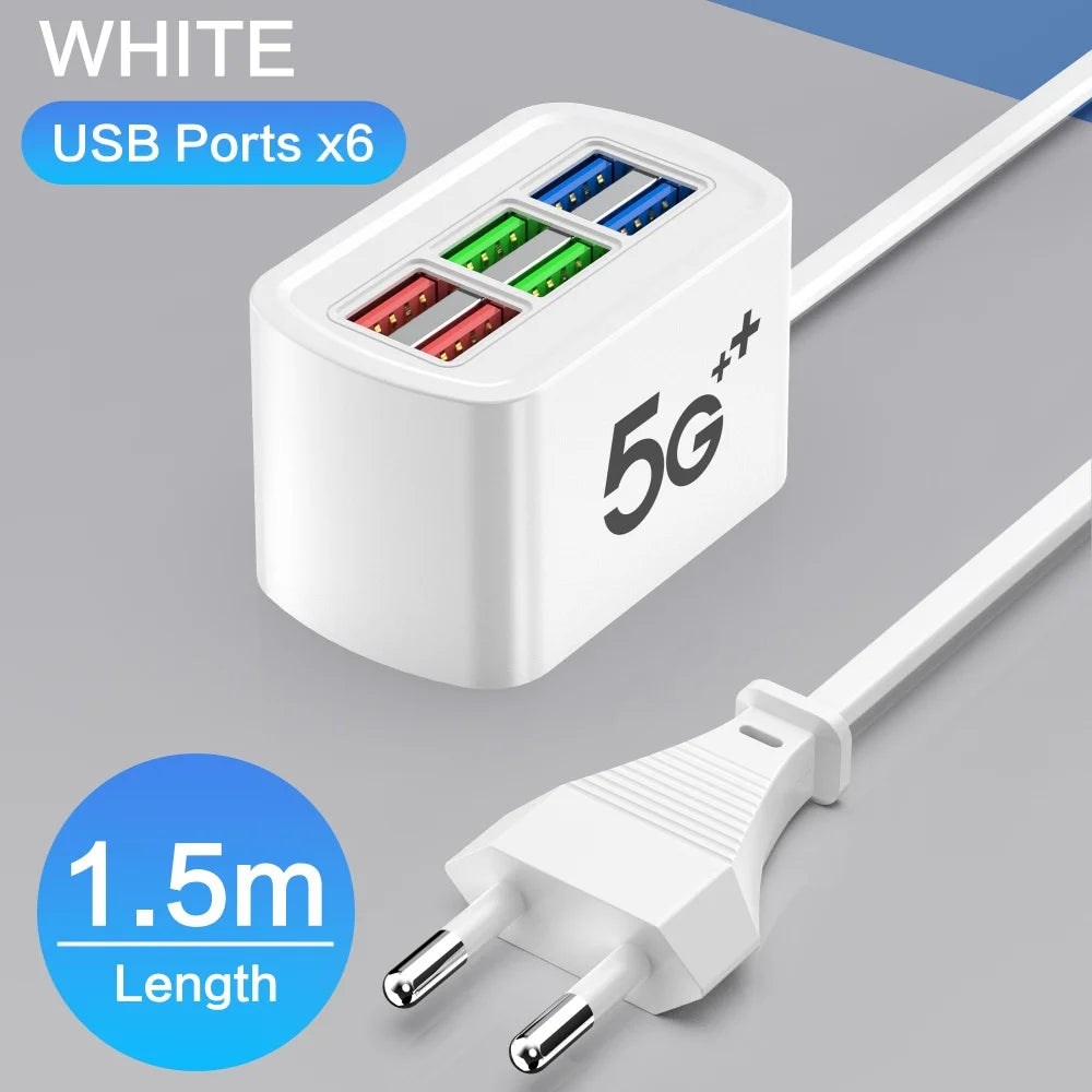 Universal Power Strip Electric Socket 6 USB Ports Multifunction Extension Cable Table Socket EU US Plug Phone Charger Adapter.