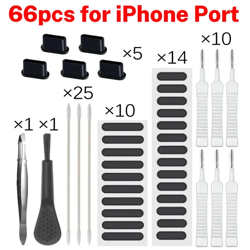 66PCS Mobile Phone Speaker Charging Port Cleaning Set Dust Plug for phone.